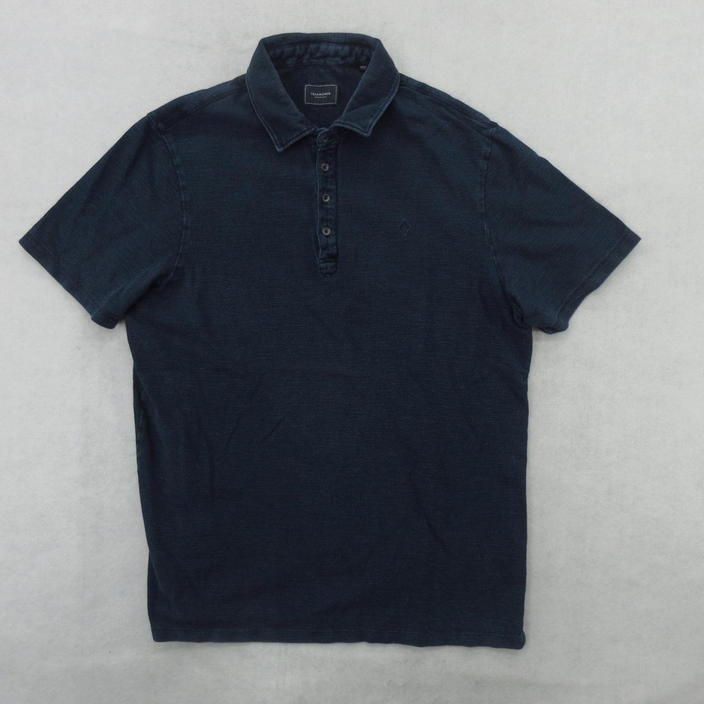 7 Diamonds Polo Shirt Mens Large Blue Cotton Slub Knit Short Sleeve Casual